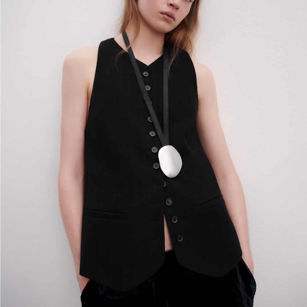 NWT ZARA Long Tunic Button Down Vest Black XS